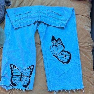 butterfly wide legged jeans